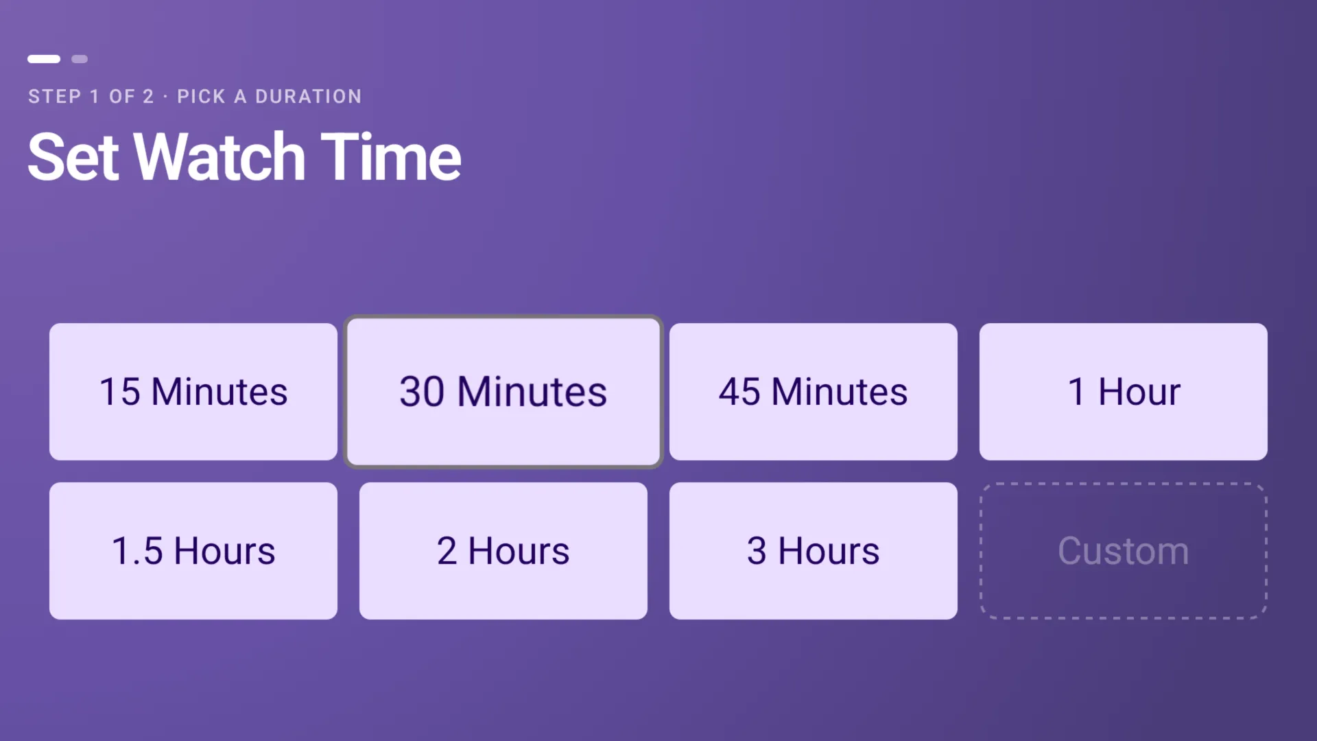 TV Timer+ on a TV: "Set Watch Time", with buttons from 15 minutes to 3 hours and Custom.